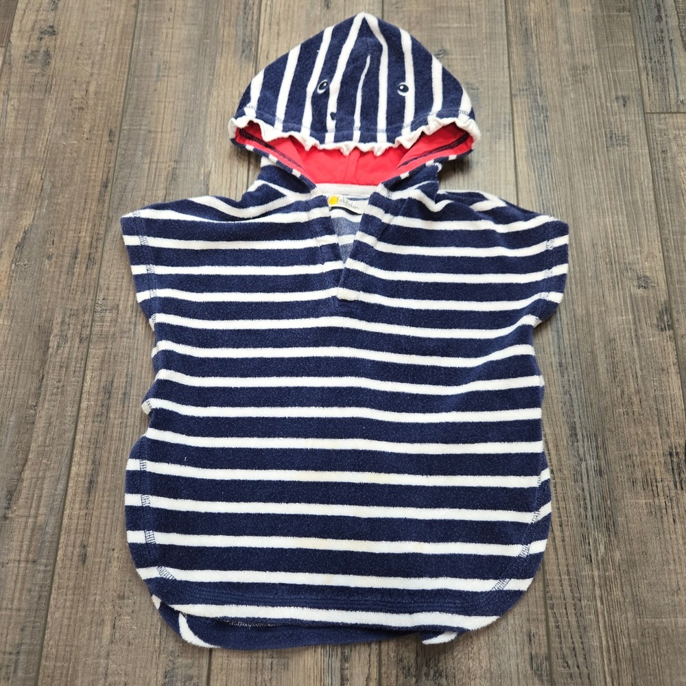 Baby Boden Kids Blue White Striped Shark Hooded Terry Towel Poncho Y0946 6-12M